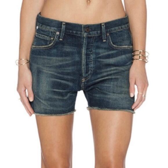 CITIZENS OF HUMANITY Corey Shorts 26 Blue Slouchy Fit Distress Cut Off Selvedge - Picture 15 of 16